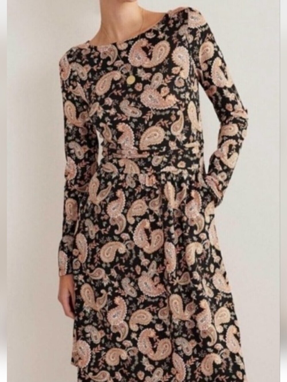 EUC BODEN  Black Paisley Long Sleeve Midi Dress Size 10L